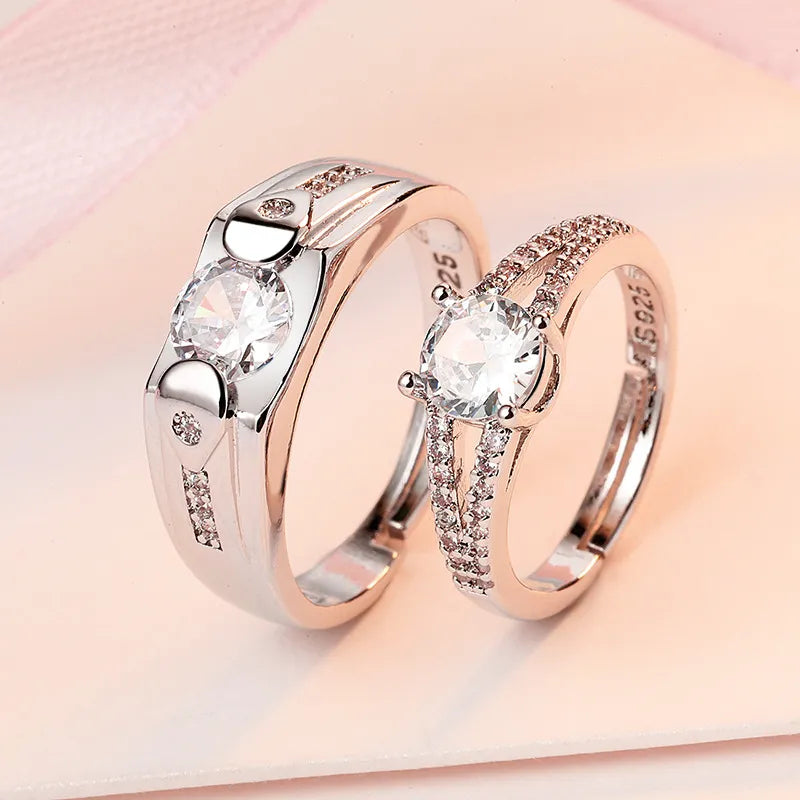 Adjustable Engagement Couple Rings Set