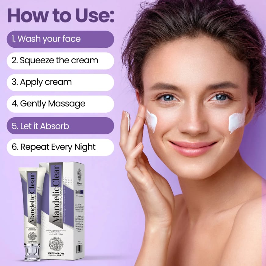 Mandelic Clear Cream Skin Brightening & Spotless Formula for Smooth, Glowing Skin اگر 7 دن کے اندر آپ کو نتائج حاصل نہ ہوں تو آپ ہمارا پروڈکٹ واپس کر کے اپنی مکمل رقم واپس حاصل کر سکتے ہیں۔