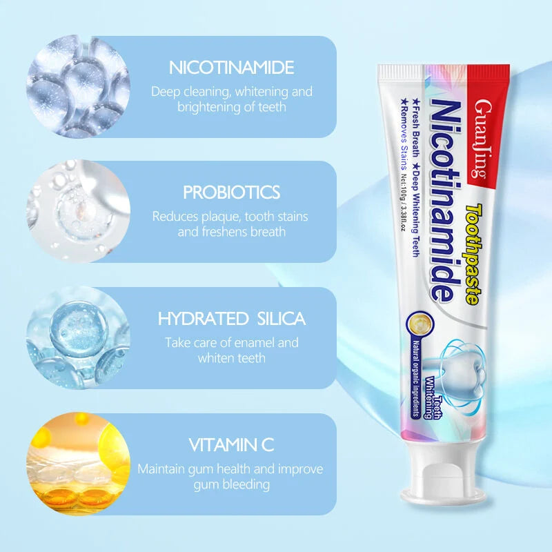 Nicotinamide Toothpaste for Deep Teeth Whitening  اگر 7 دن میں نتائج نہ ملیں تو مکمل رقم واپس